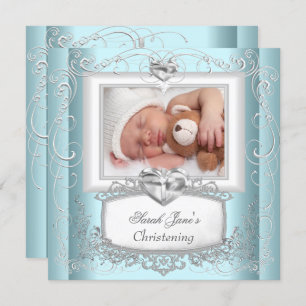 Convites Baby Boy Girl Blue Christening Baptism Cross White