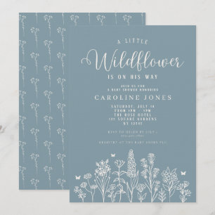 Convites Baby Boy Little Wilflower Blue Chá de fraldas
