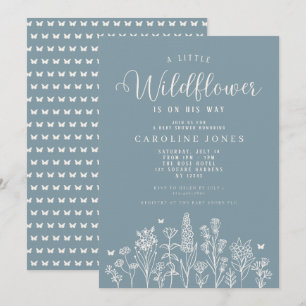 Convites Baby Boy Little Wilflower Blue Chá de fraldas