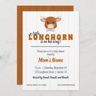 Convites Baby Boy Longhorn Queimou Chá de fraldas Laranja