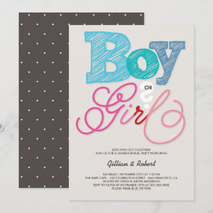 Convites Baby Boy ou Girl Blue Gender Party
