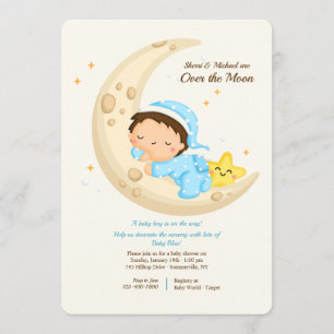 Convites Baby Boy Over the Moon Chá de fraldas