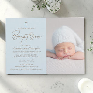Convites Baby Boy Photo Baptism Elegante Cristening Modern