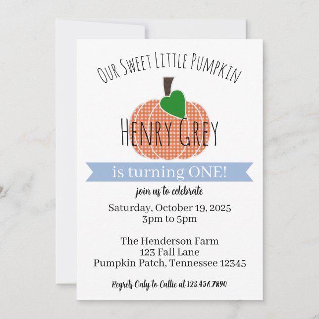 Convites Baby Boy Pumpkin First 1st Birthday Invitation (Frente)
