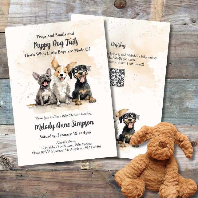 Convites Baby Boy Puppy Dog Chá de fraldas (Boy Baby Shower Invitation: Frogs, Snails and Puppy Dog Tails, That's What Little Boys are Made Of)