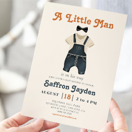 Convites Baby Boy Retro Terracotta Blue Denim Chá de fralda