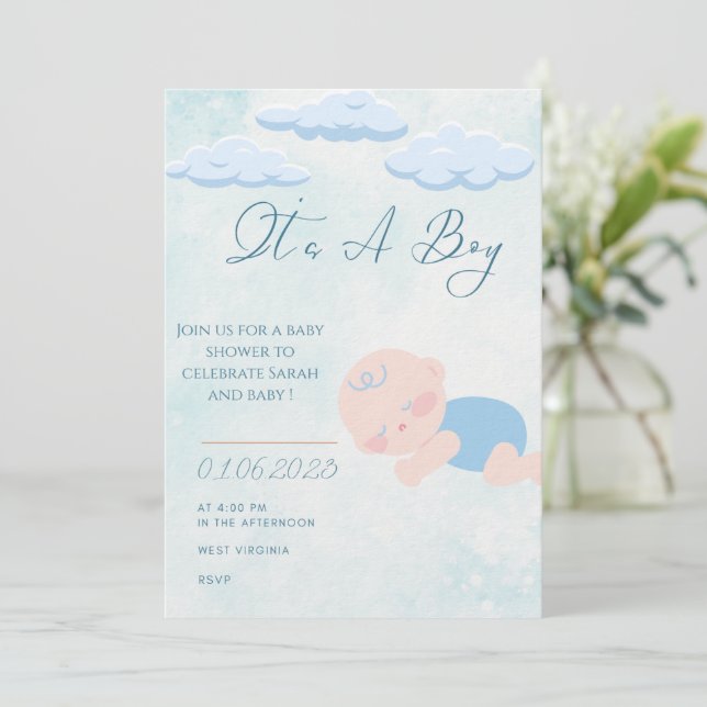 Convites Baby boy Shower Invitation  (Em pé/Frente)