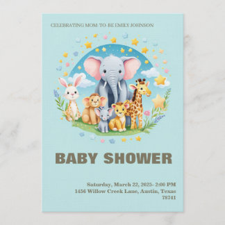 Convites Baby Boy Shower Invitation Cartoon Animals
