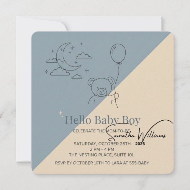 Convites  Baby Boy Shower Invitation | Modern Pastel Custom (Frente)