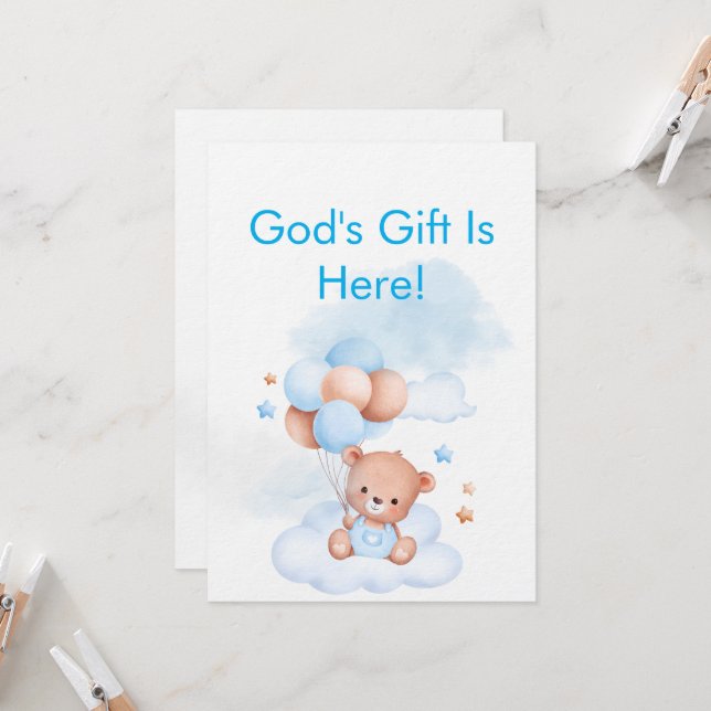 Convites Baby Boy Shower Invite With Christian Bible Verse (Frente/Verso In Situ)