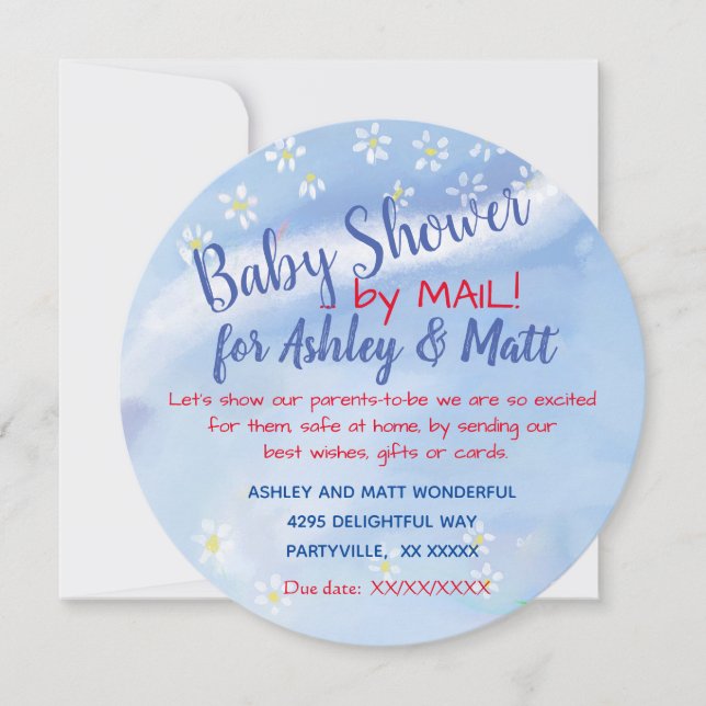 Convites Baby Boy Soft Daisies Chá de fraldas de Aquarela (Frente)