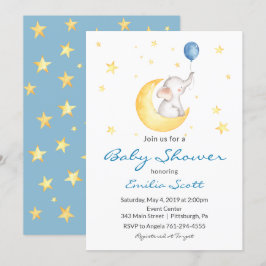 Convites Baby Boy Star Elephant Baby Shower Invants