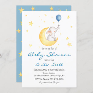 Convites Baby Boy Star Elephant Baby Shower Invants