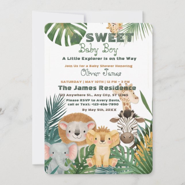 Convites Baby Boy Tropical Jungle Safari Shower Invitation (Frente)