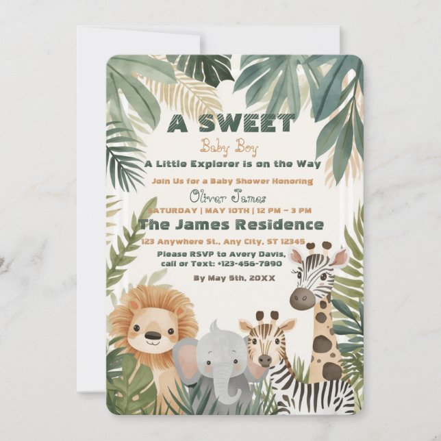 Convites Baby Boy Tropical Jungle Safari Shower Invitation (Frente)
