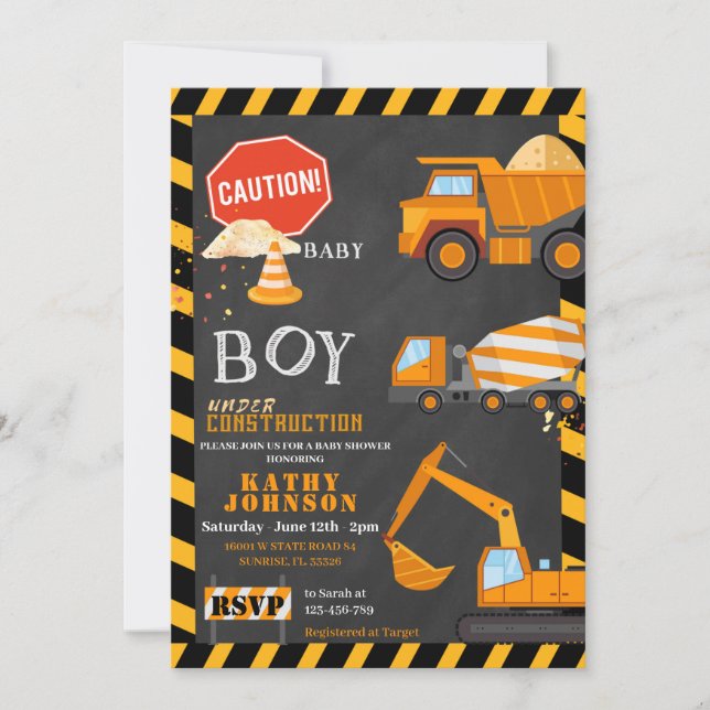 Convites Baby Boy Under Construction Baby Shower Invitation (Frente)