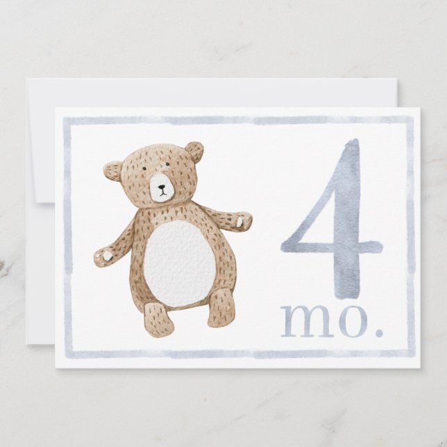 Convites Baby Boy Watercolor — Marco Com Quatro Meses (Frente)