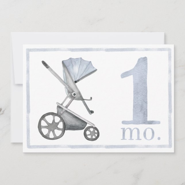Convites Baby Boy Watercolor Milestone Um Dois Meses (Frente)