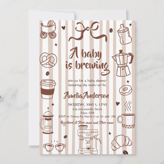 Convites Baby Brewing Coffee Theme Latte Girl Baby Shower (Frente)