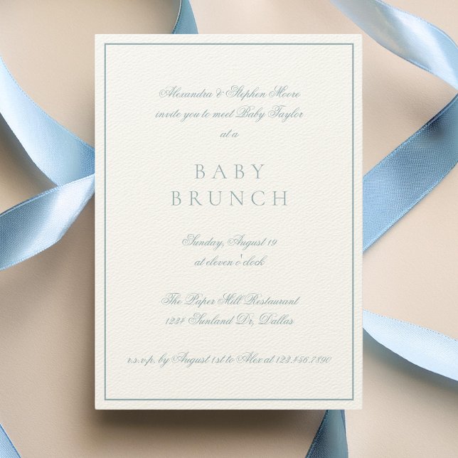 Convites Baby Brunch Elegant Formal Calliographic Blue (Criador carregado)