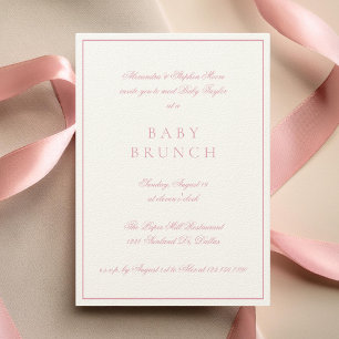 Convites Baby Brunch Elegant Formal Calliographic Pink