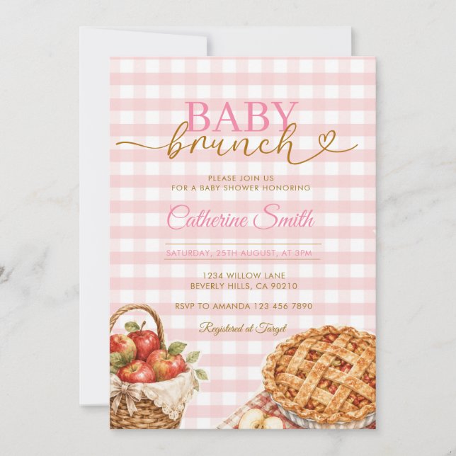 Convites Baby Brunch Torta de Maçã Baby Shower Gingham (Frente)