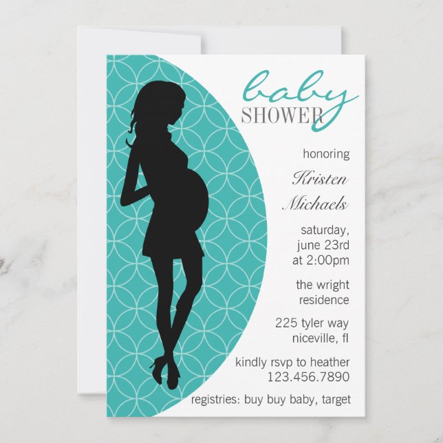 Convites Baby Bump Silhouette Convida [Teal] (Frente)