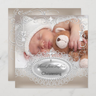 Convites Baby Christening Menina Garota Silver Cross