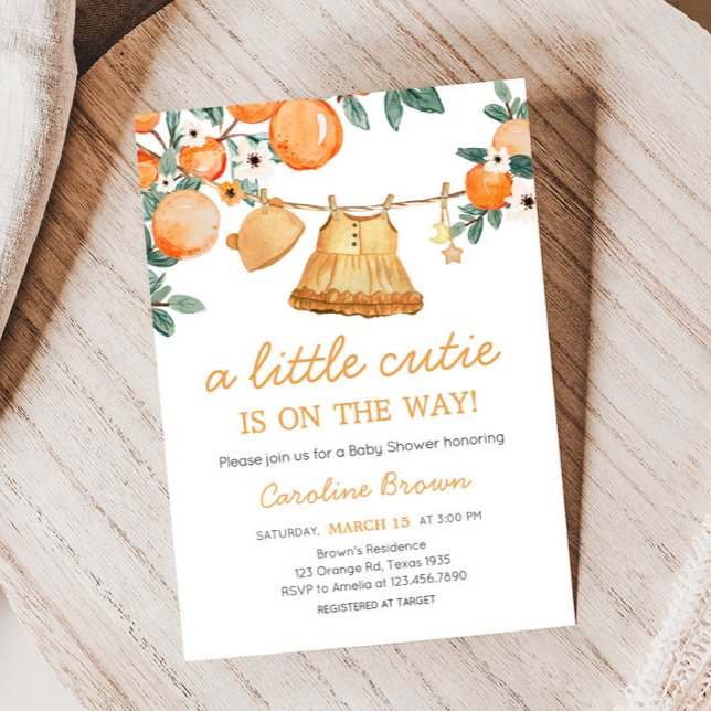 Convites Baby Clothesline Orange Fruta Chá de fraldas (Baby Clothesline Baby Shower Invitation
)