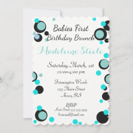Convites BABY & CO Teal Blue & Black Bolinhas Party
