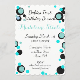 Convites BABY & CO Teal Blue & Black Bolinhas Party