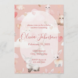 Convites Baby Cupid Animals Baby Shower Invitation