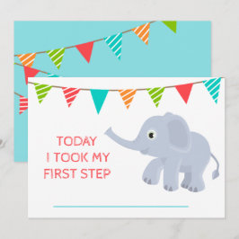 Convites Baby Cute Monthly Growth Blue Elephant