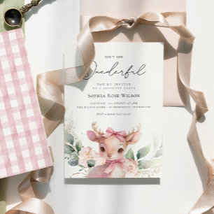 Convites Baby Deer Floral Pink Arco Maravilhoso primeiro an