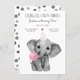 Convites Baby Elephant black and white Birday