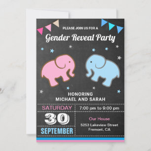 Convites Baby Elephant Blue ou Pink Gênero Reveed Party