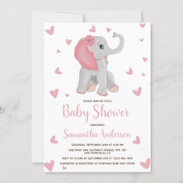 Convites Baby Elephant Blush Pink Floral Chá de fraldas Fot