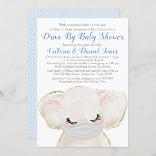 Convites Baby Elephant com Mask Drive by Chá de fraldas