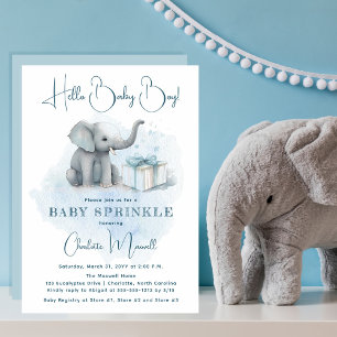 Convites Baby Elephant Hello Baby Boy Blue Baby Sprinkle