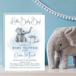 Convites Baby Elephant Hello Baby Boy Blue Chá de fraldas