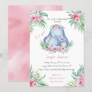 Convites Baby Elephant Tropical Floral Baby Chá