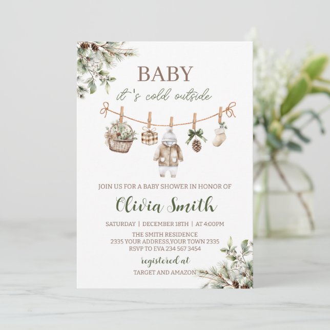 Convites Baby Está Frio Fora Linha de Roupas Baby Shower (Em pé/Frente)