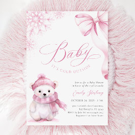 Convites Baby Está Frio Lá Fora Chuveiro de Bebê Urso Rosa