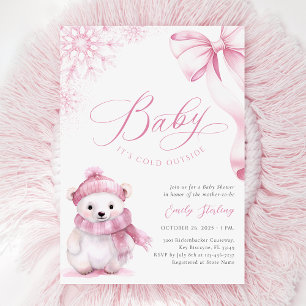 Convites Baby Está Frio Lá Fora Chuveiro de Bebê Urso Rosa