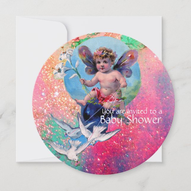 CONVITES BABY FAIRY COM DOVAS EM CHANCES DE PINCO (Frente)