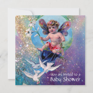 Convites BABY FAIRY COM DOVAS EM SPARKLES Pearl Shimmer