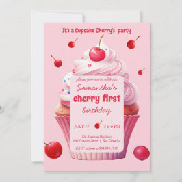 Convites Baby First Cherry & Cupcake Festa de aniversário