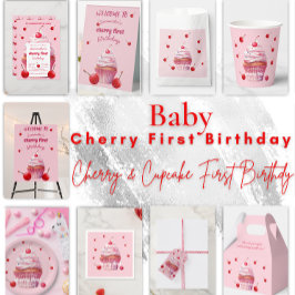 Convites Baby First Cherry & Cupcake Festa de aniversário