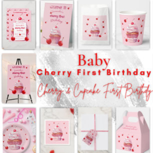 Convites Baby First Cherry & Cupcake Festa de aniversário