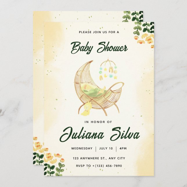 Convites Baby Floral Chá de fraldas (Frente/Verso)